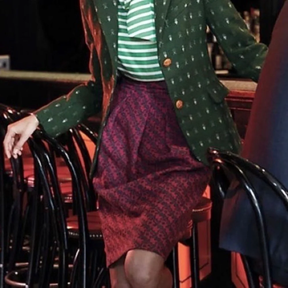 Anthropologie EVA FRANCO Shirr Pleated Pencil Skirt Wool Blend Printed ~ Size 10